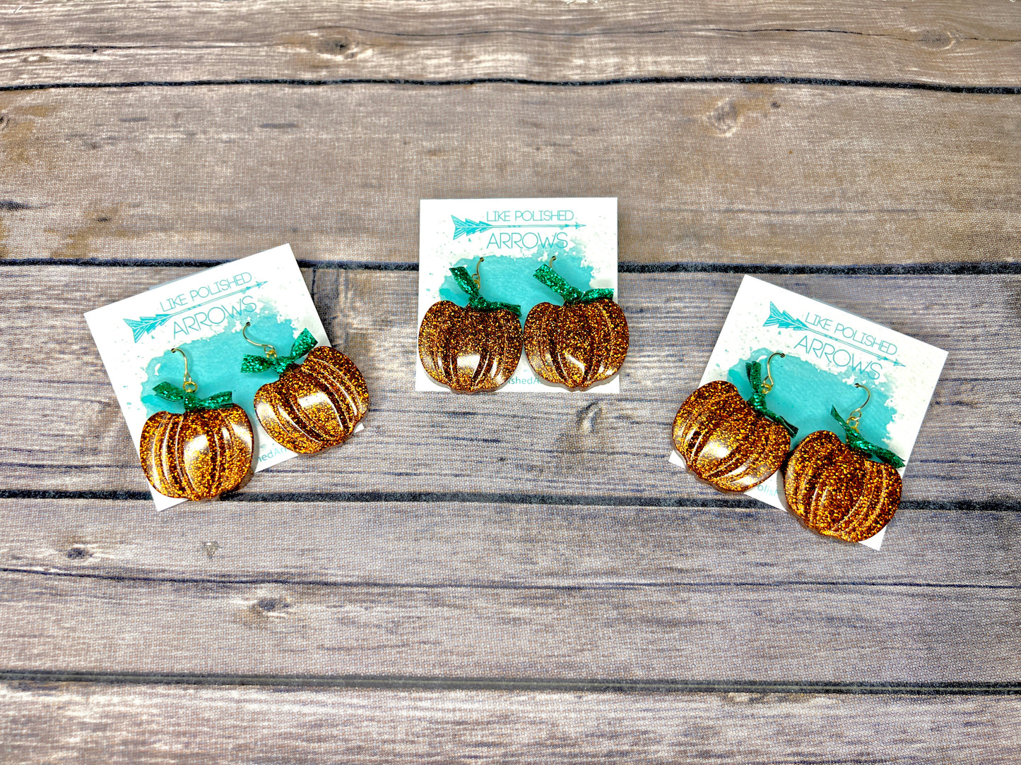 Fall Glitter Resin Pumpkin Dangle or Stud Earrings