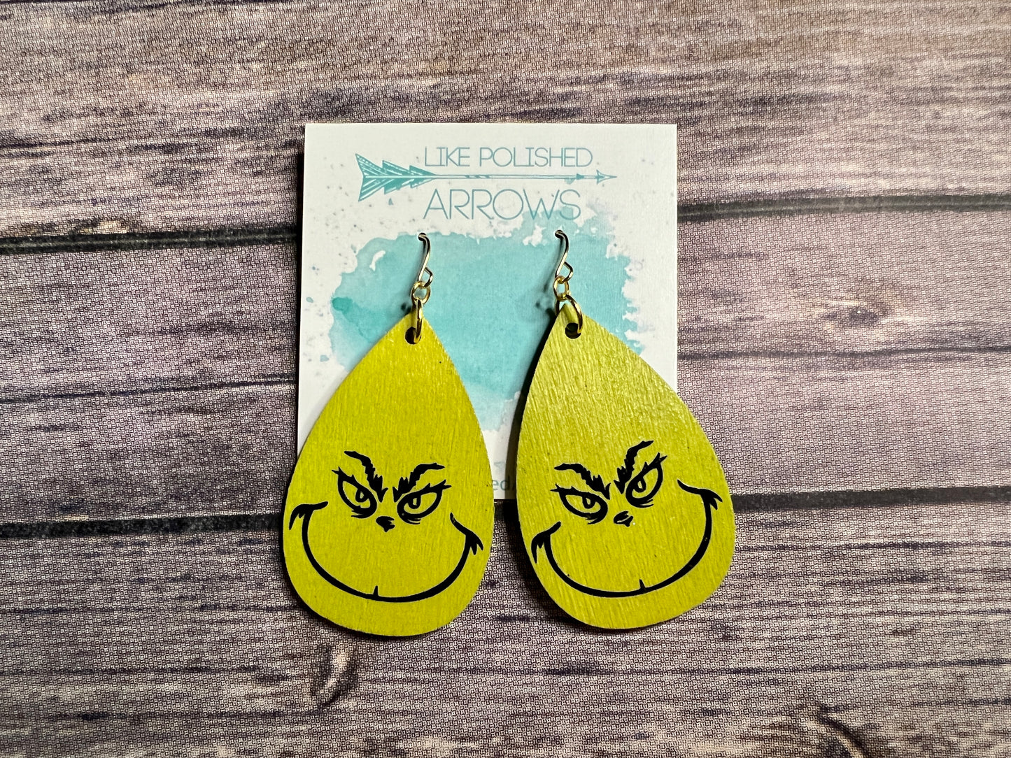 Christmas Merry Grinchmas Mr. Green Wooden Teardrop Earrings