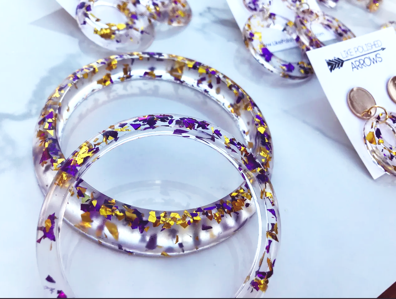 LSU Purple and Gold Clear Resin Jewelry