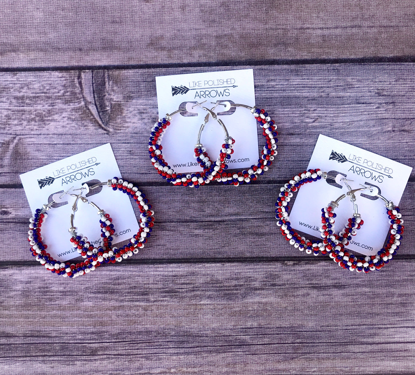 Red White and Blue Bead Wrapped Hoops
