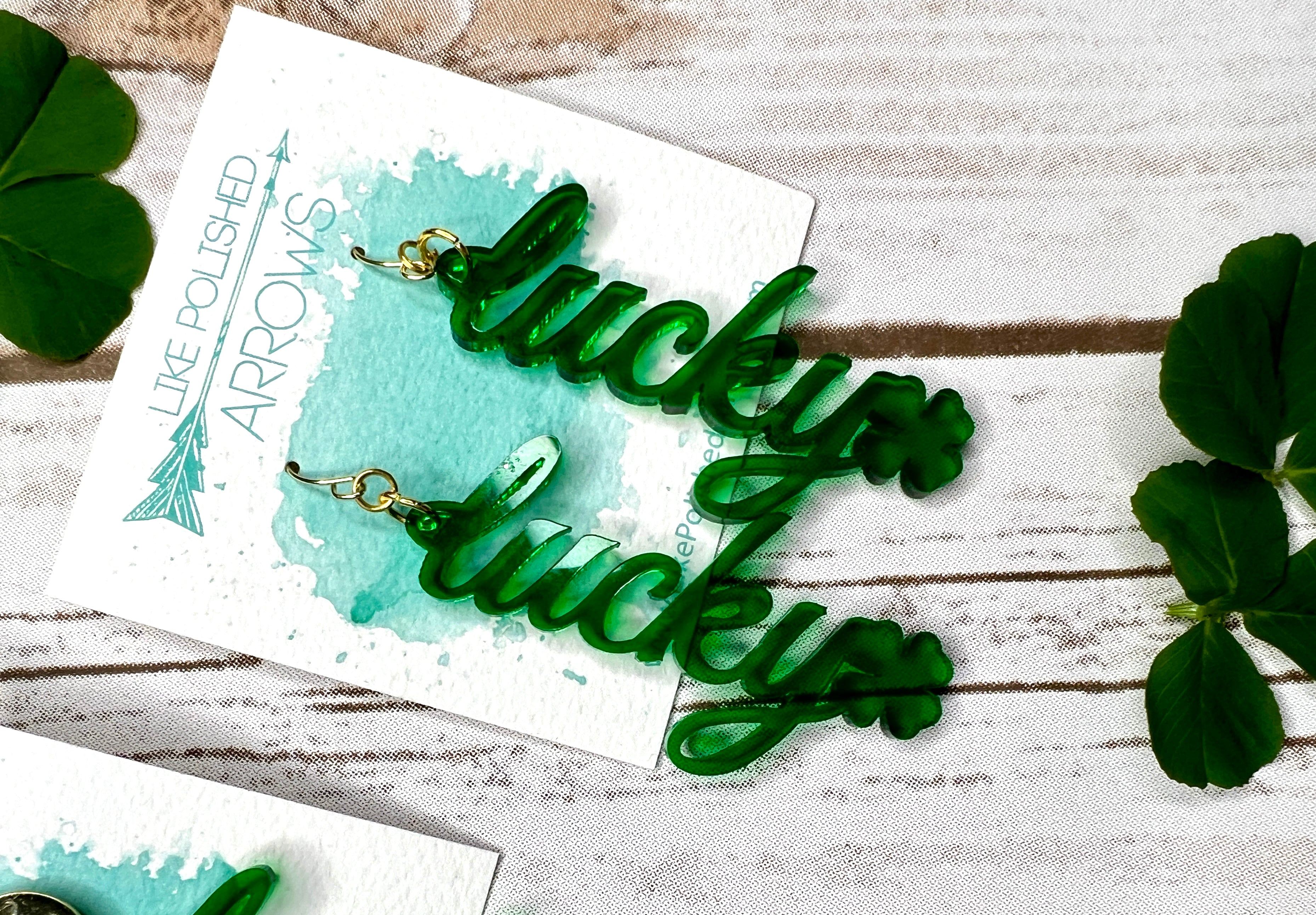 Acrylic Lucky St. Patrick’s Day Word Earrings