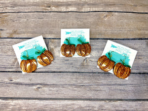 Fall Glitter Resin Pumpkin Dangle or Stud Earrings