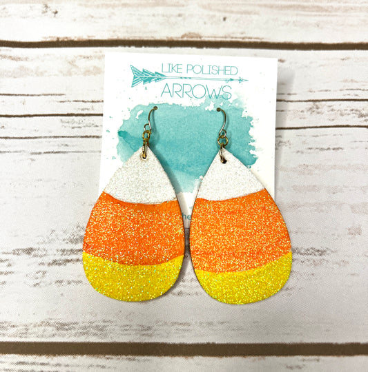 Halloween Glitter Candy Corn Teardrop Earrings