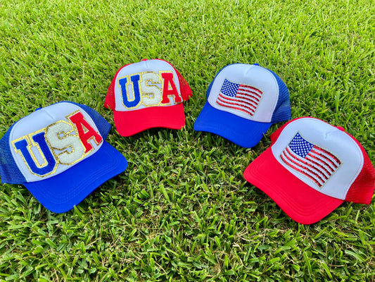 USA American Flag Trucker Hat Red White & Blue