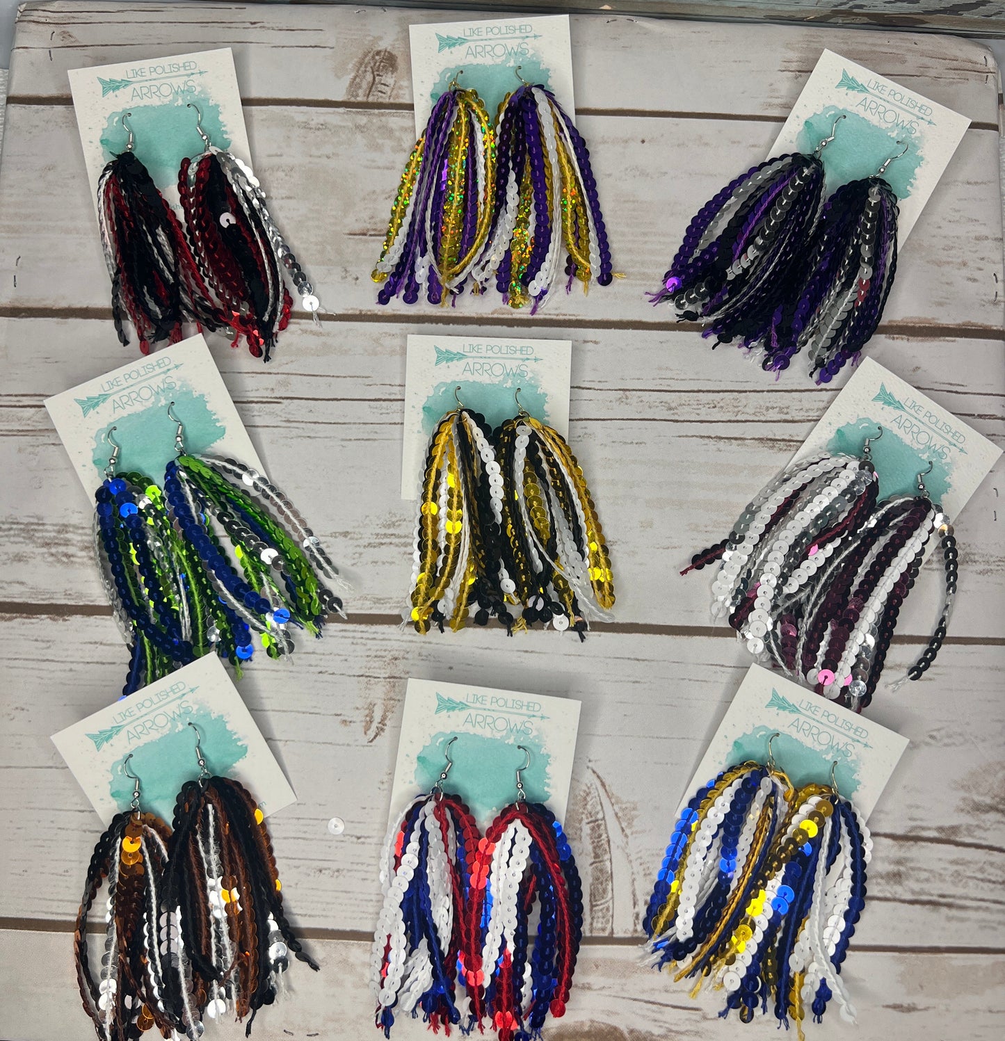 Sequin Ribbon Dangle Earrings in School Spirit Colors