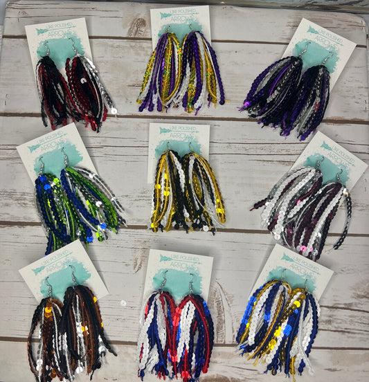Sequin Ribbon Dangle Earrings in School Spirit Colors