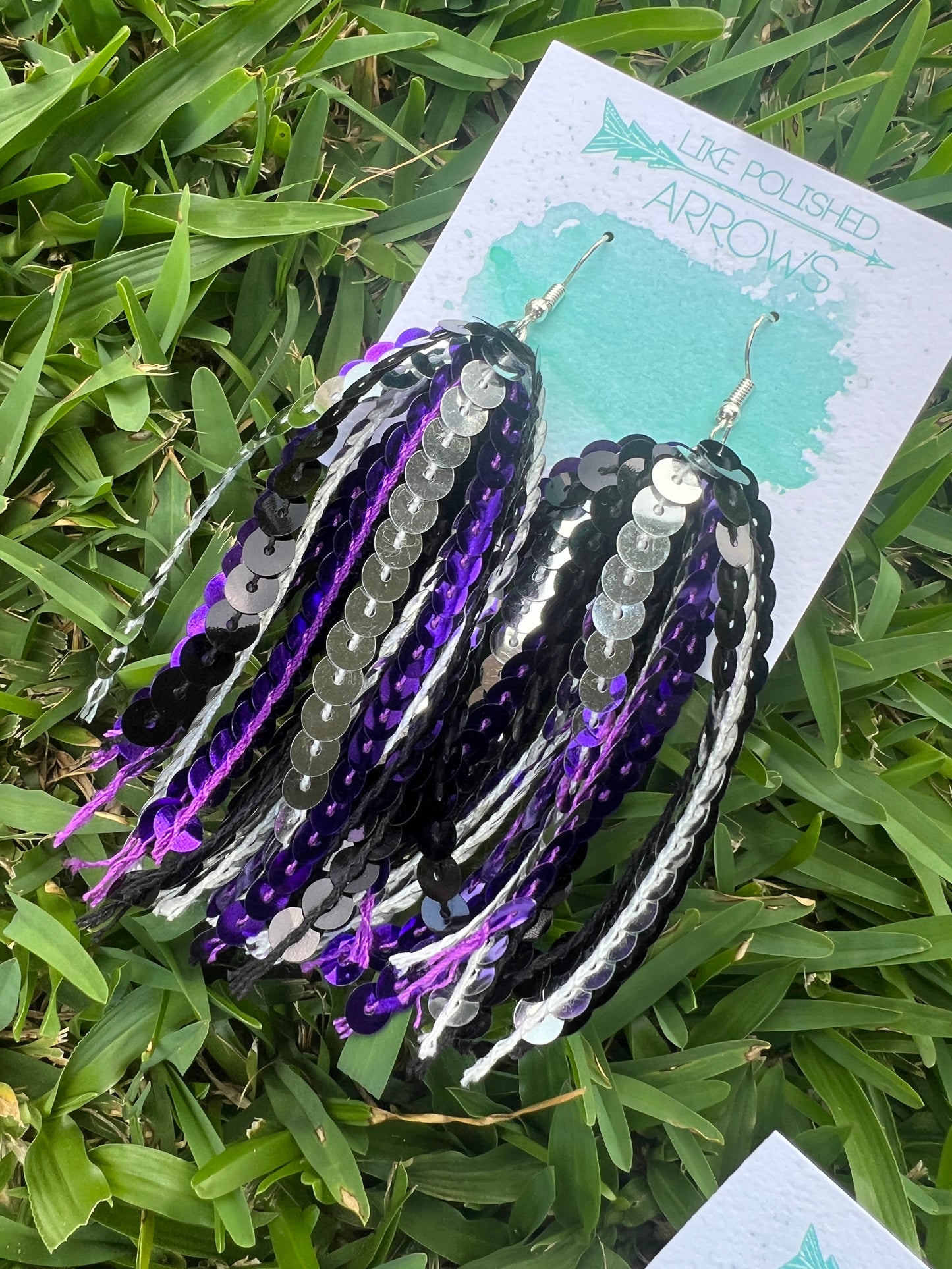 Sequin Ribbon Dangle Earrings in School Spirit Colors