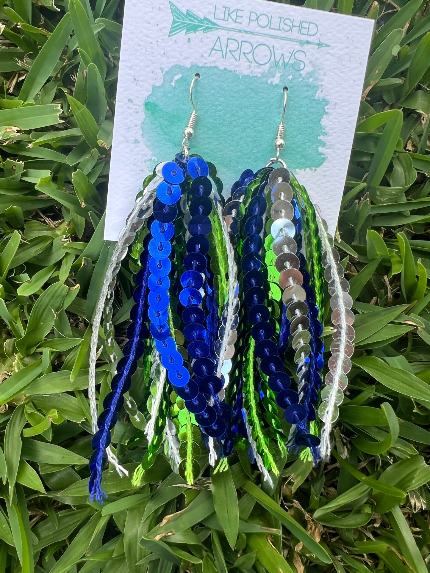 Sequin Ribbon Dangle Earrings in School Spirit Colors