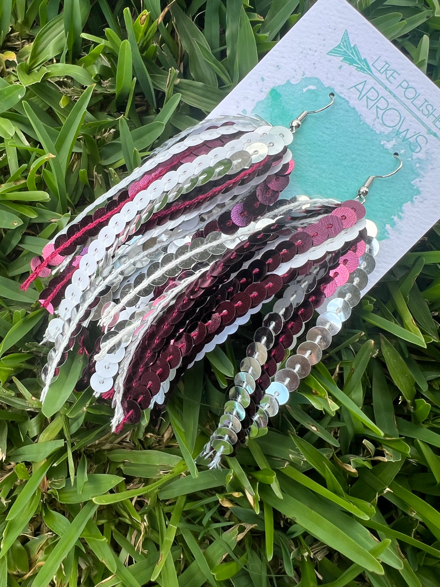 Sequin Ribbon Dangle Earrings in School Spirit Colors