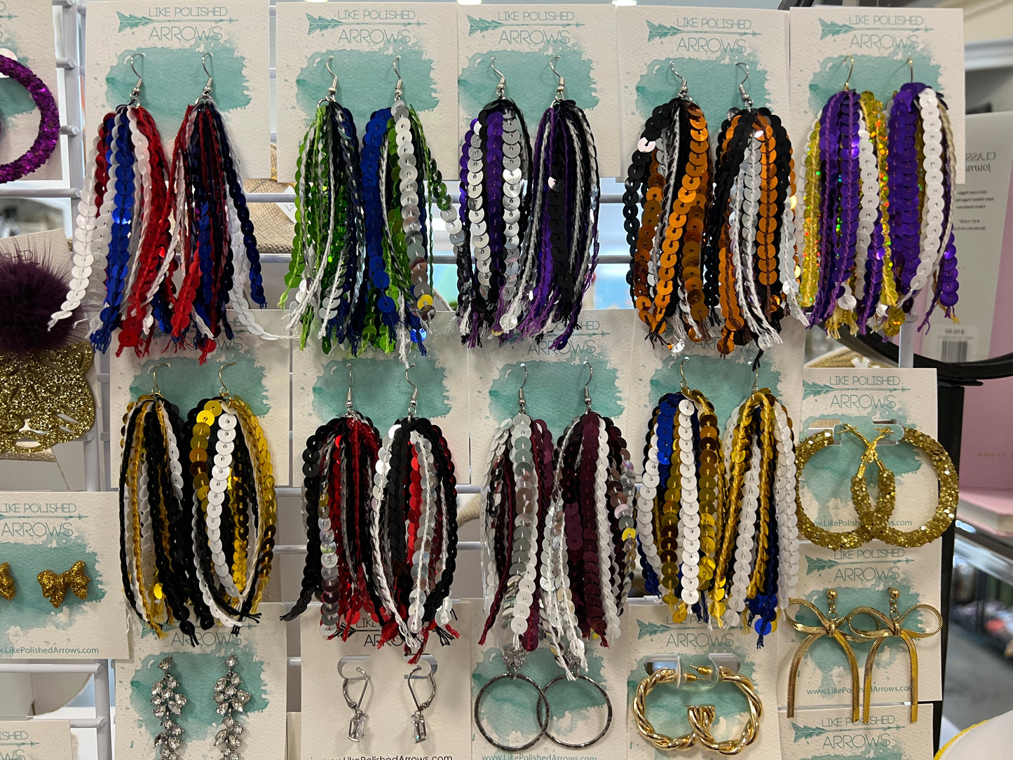 Sequin Ribbon Dangle Earrings in School Spirit Colors