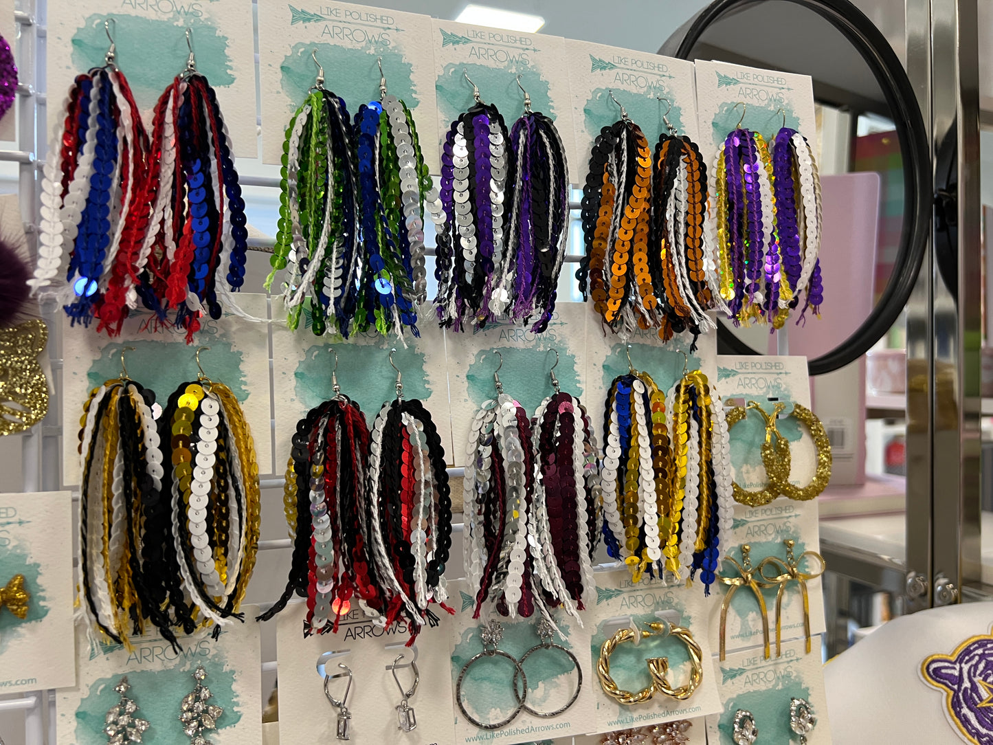 Sequin Ribbon Dangle Earrings in School Spirit Colors