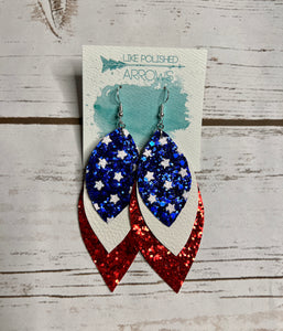 USA patriotic red white and blue faux leather earrings