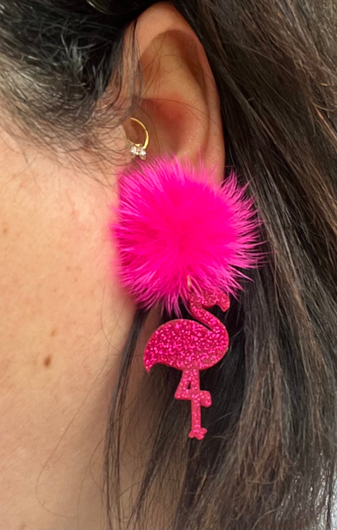Mardi Gras Pink Flamingo Glitter Resin Earrings