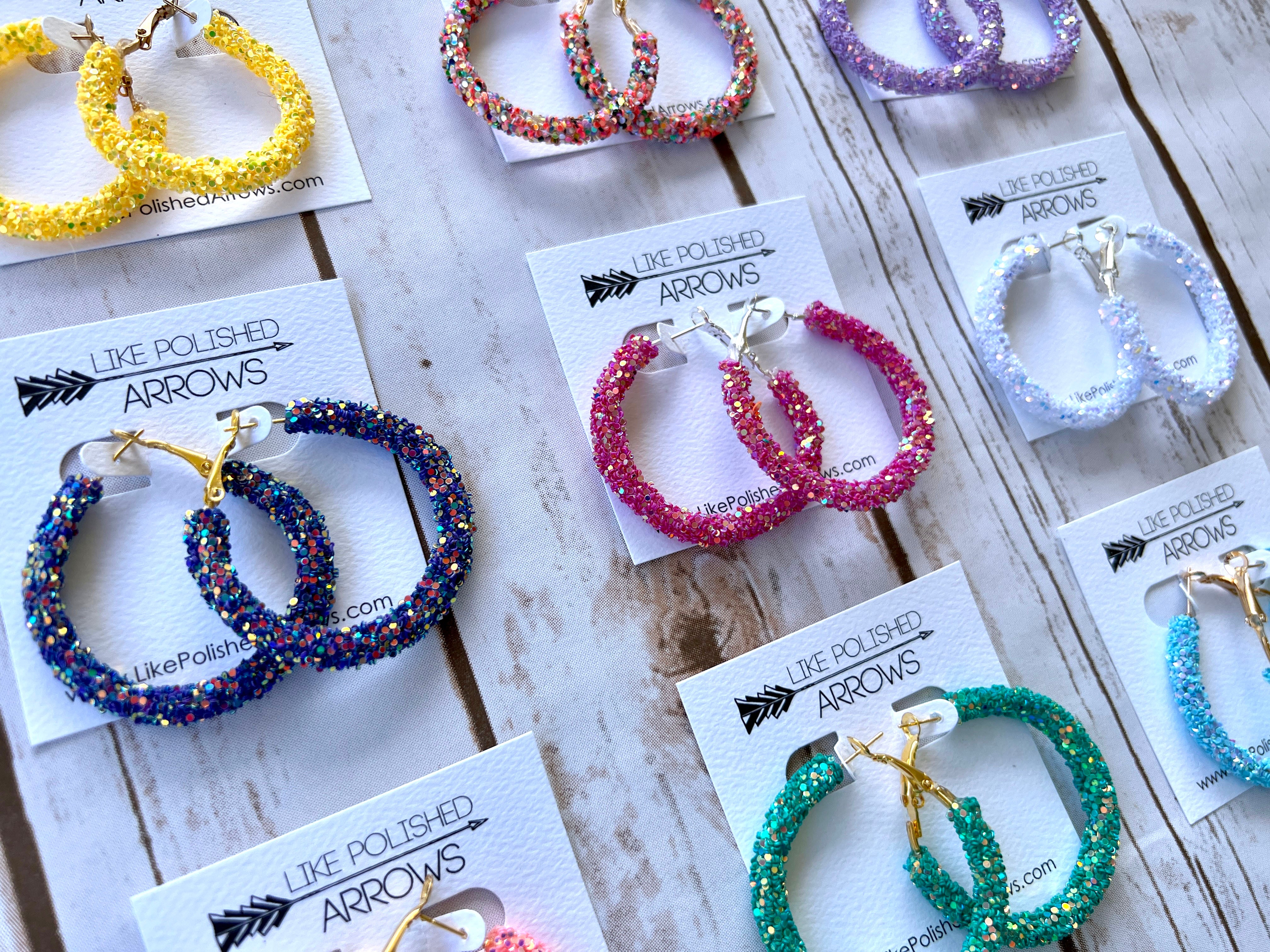 Bling Glitter Sequin Hoops in Many Colors