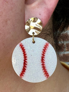 Baseball and Softball Glitter Resin, Bead and Stud Earrings