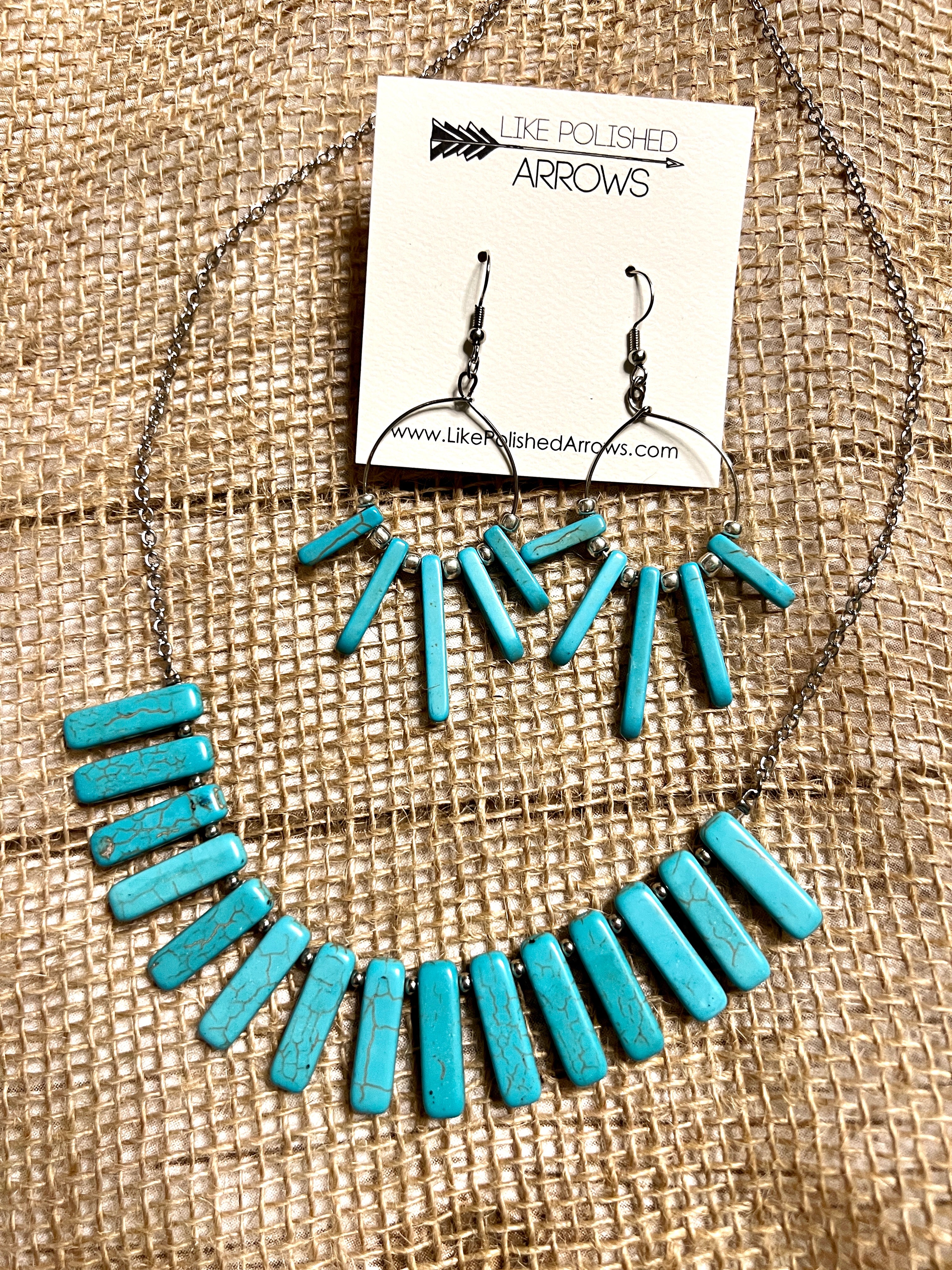 Turquoise Hematite Gemstone Earring and Necklace Set