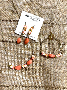 Coral Shell Earrings Necklace Bracelet Set