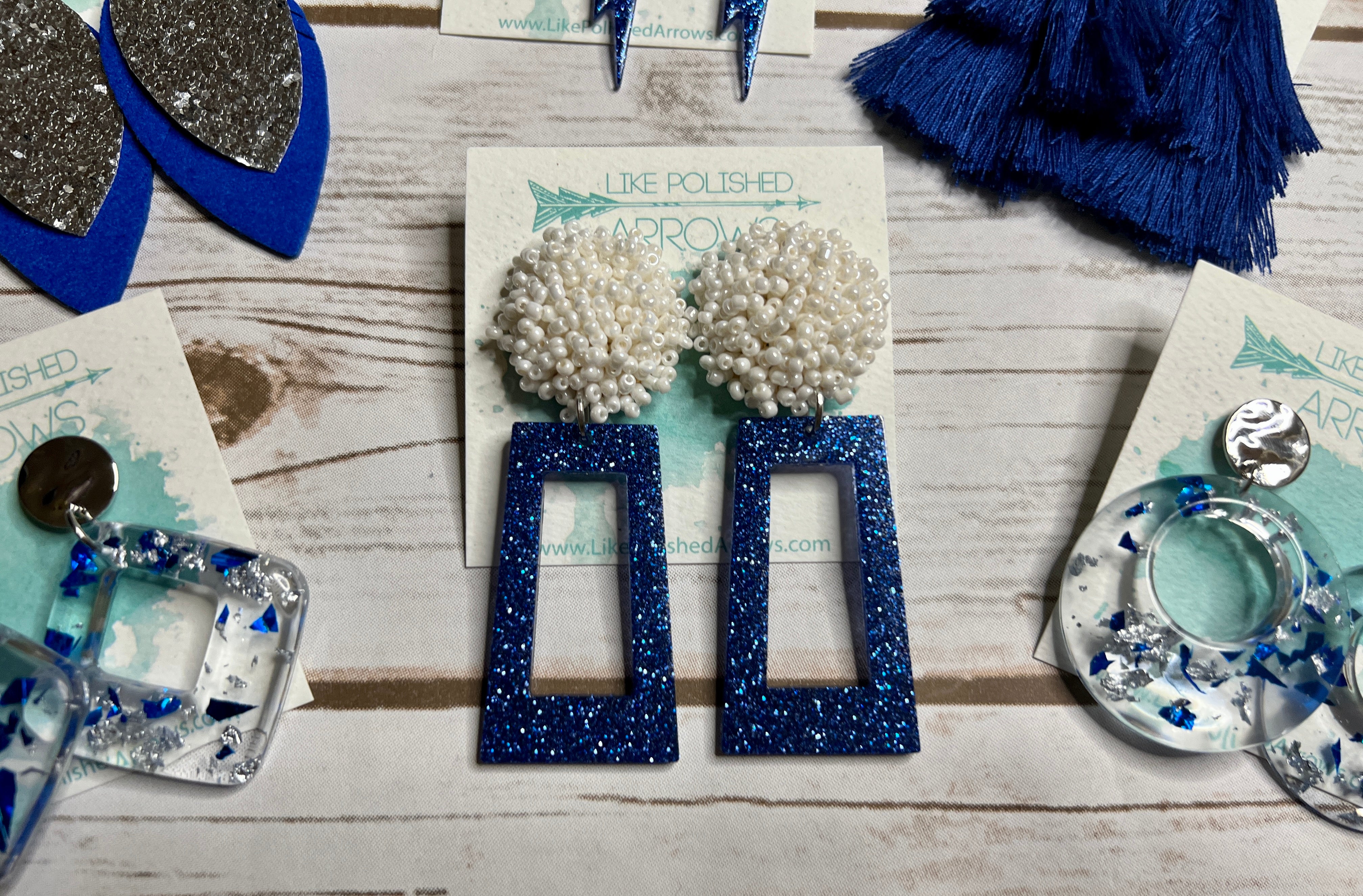Blue and Silver School Colors Earrings