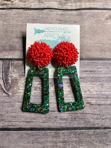 Cluster Bead Green Resin Rectangle earrings