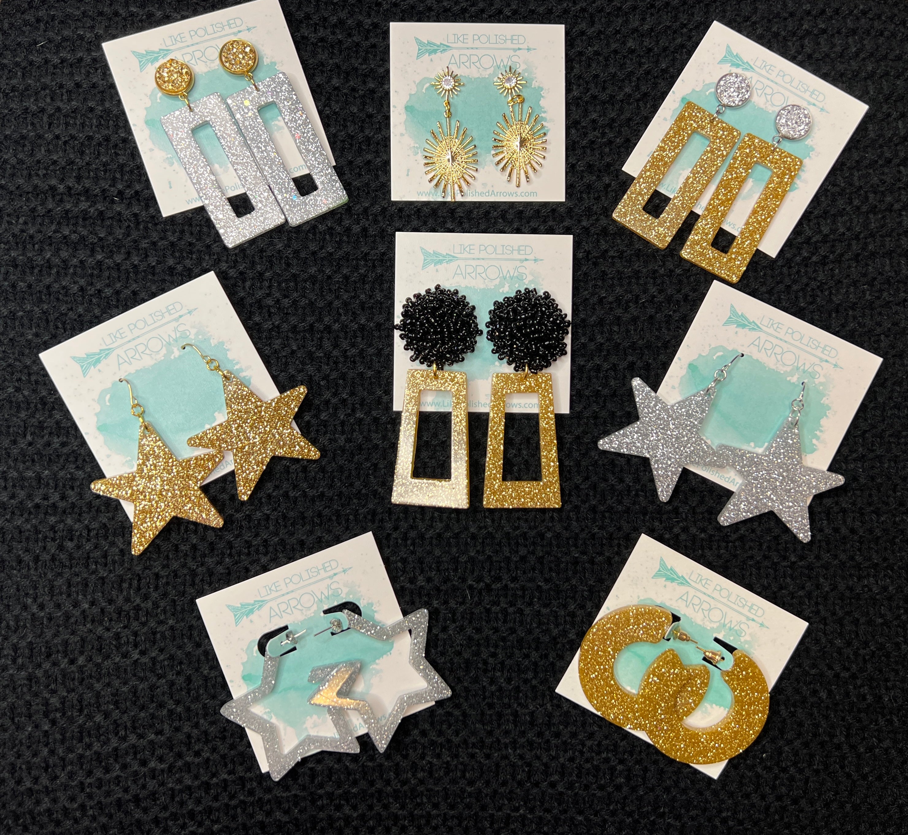 Happy New Year Silver and Gold Resin Earrings