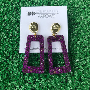 Purple Glitter Resin Rectangle Dangle Earrings