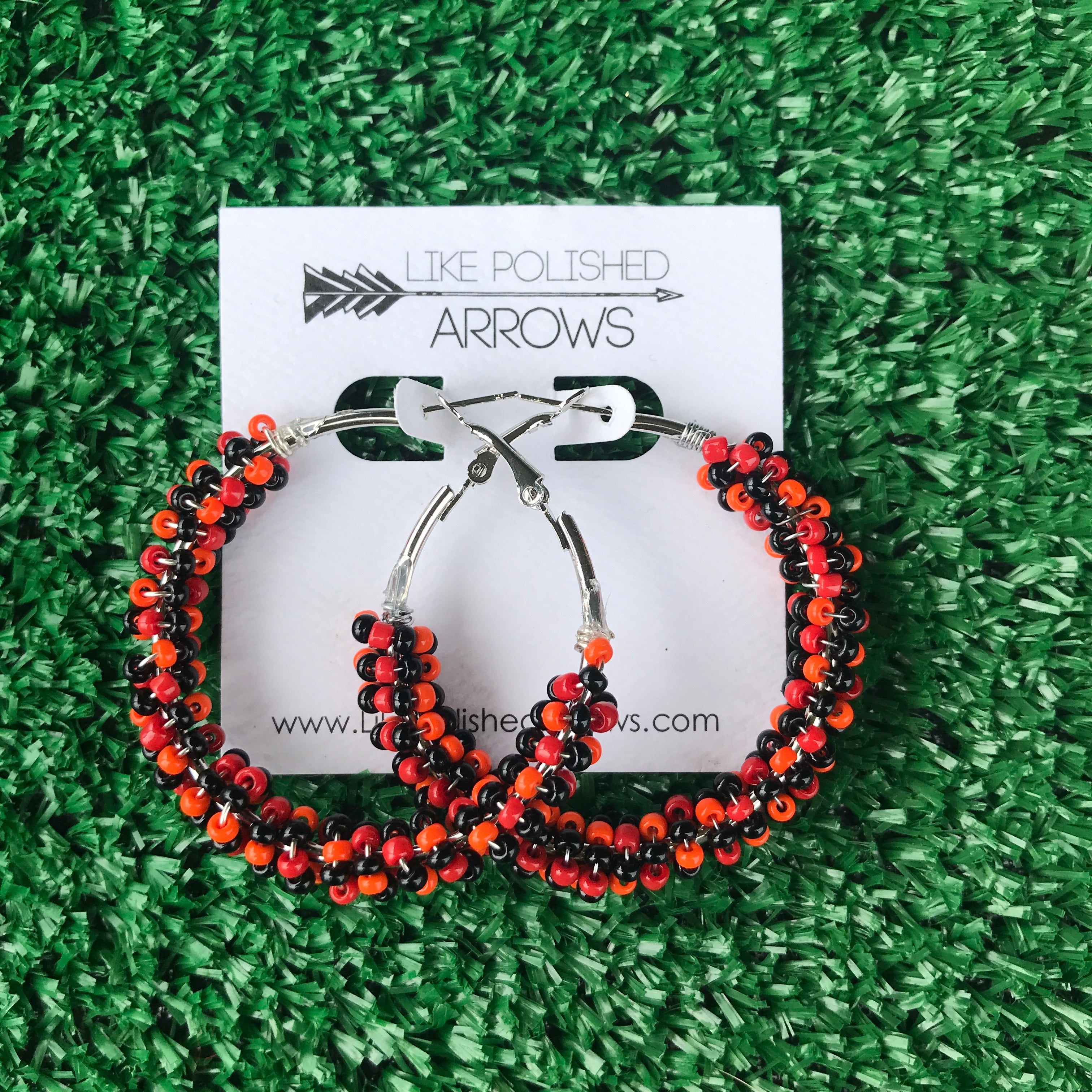 Red, Orange and Black Bead-Wrapped Hoops