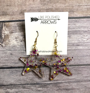 Purple and Gold Resin Foil Star Earrings