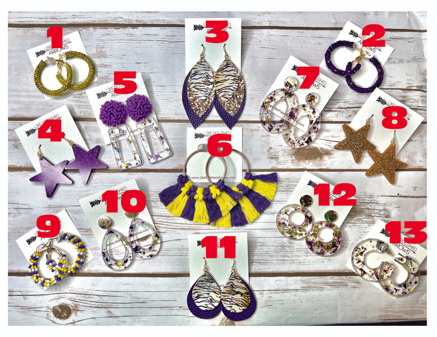 GEAUX TIGERS Purple & Gold Bead Resin Acrylic Earrings