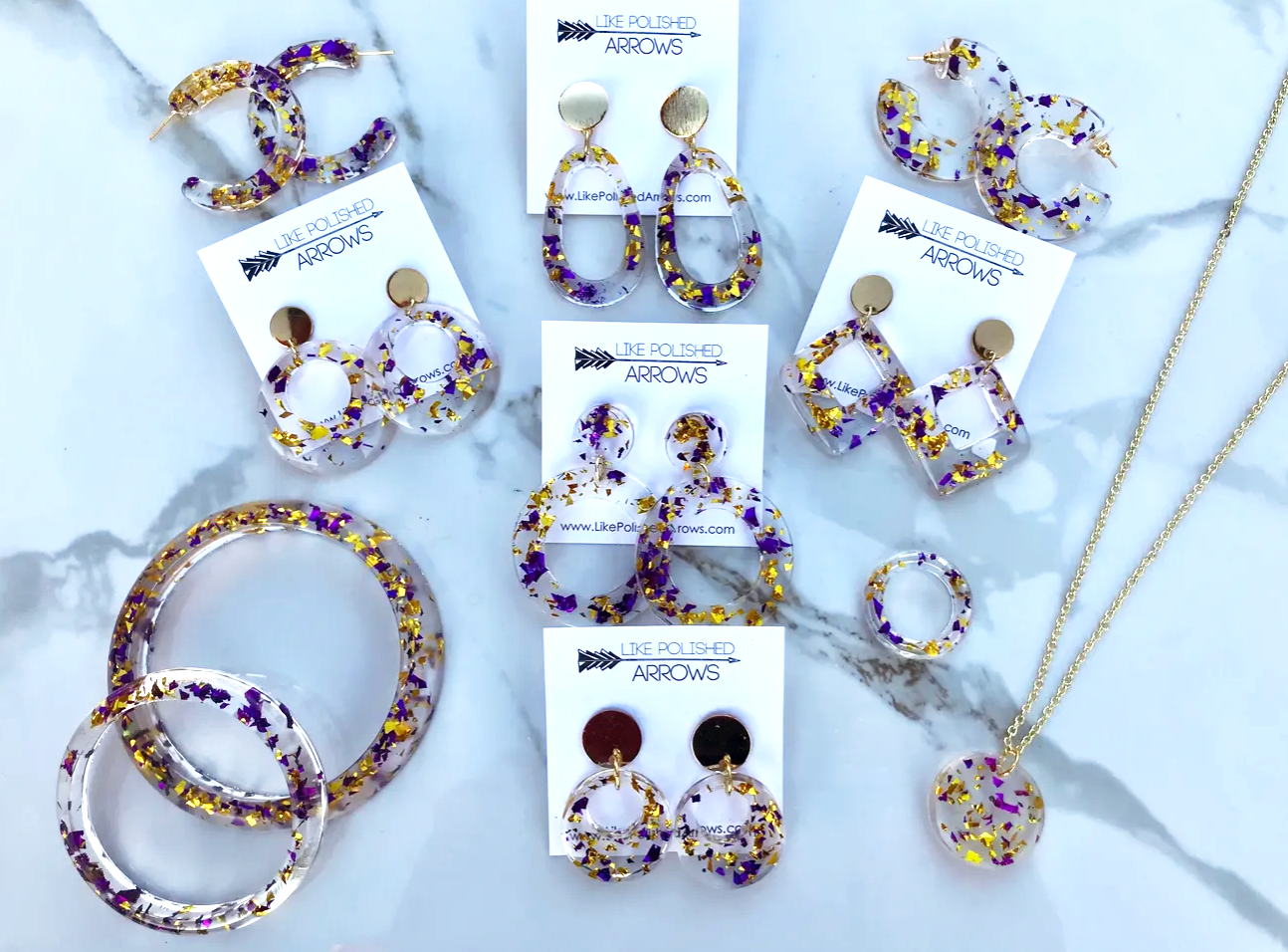 LSU Purple and Gold Clear Resin Jewelry – Like Polished Arrows