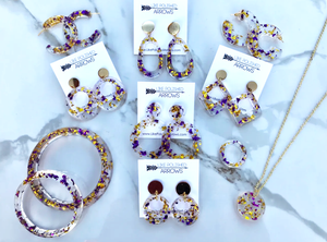 LSU Purple and Gold Clear Resin Jewelry