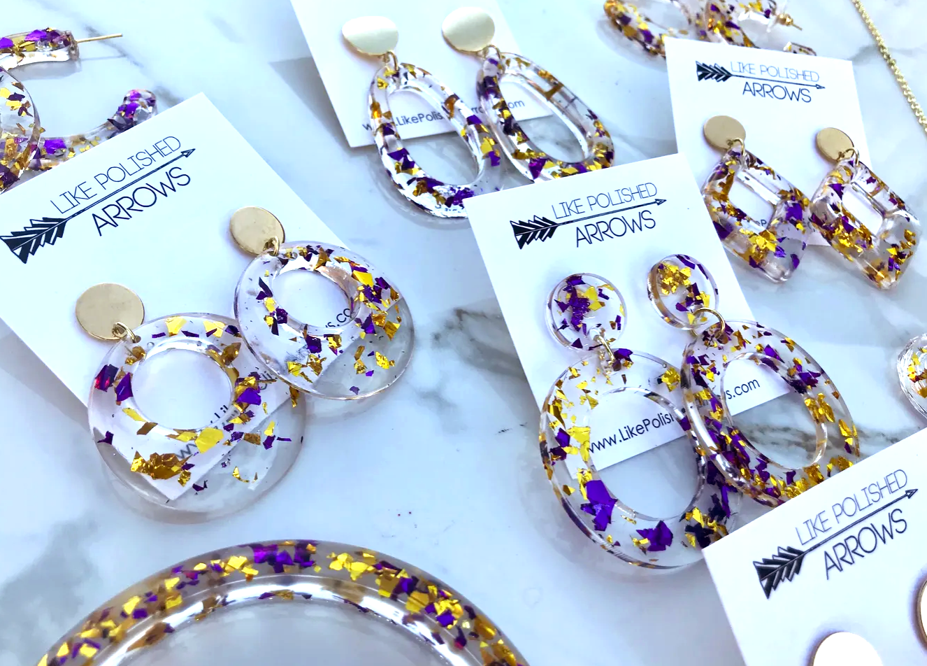 LSU Purple and Gold Clear Resin Jewelry