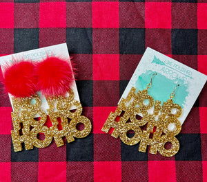 Christmas Ho Ho Ho Glitter PomPom Earrings