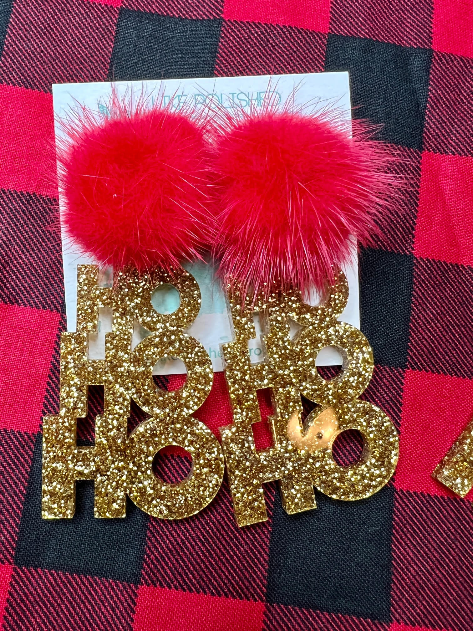 Christmas Ho Ho Ho Glitter PomPom Earrings