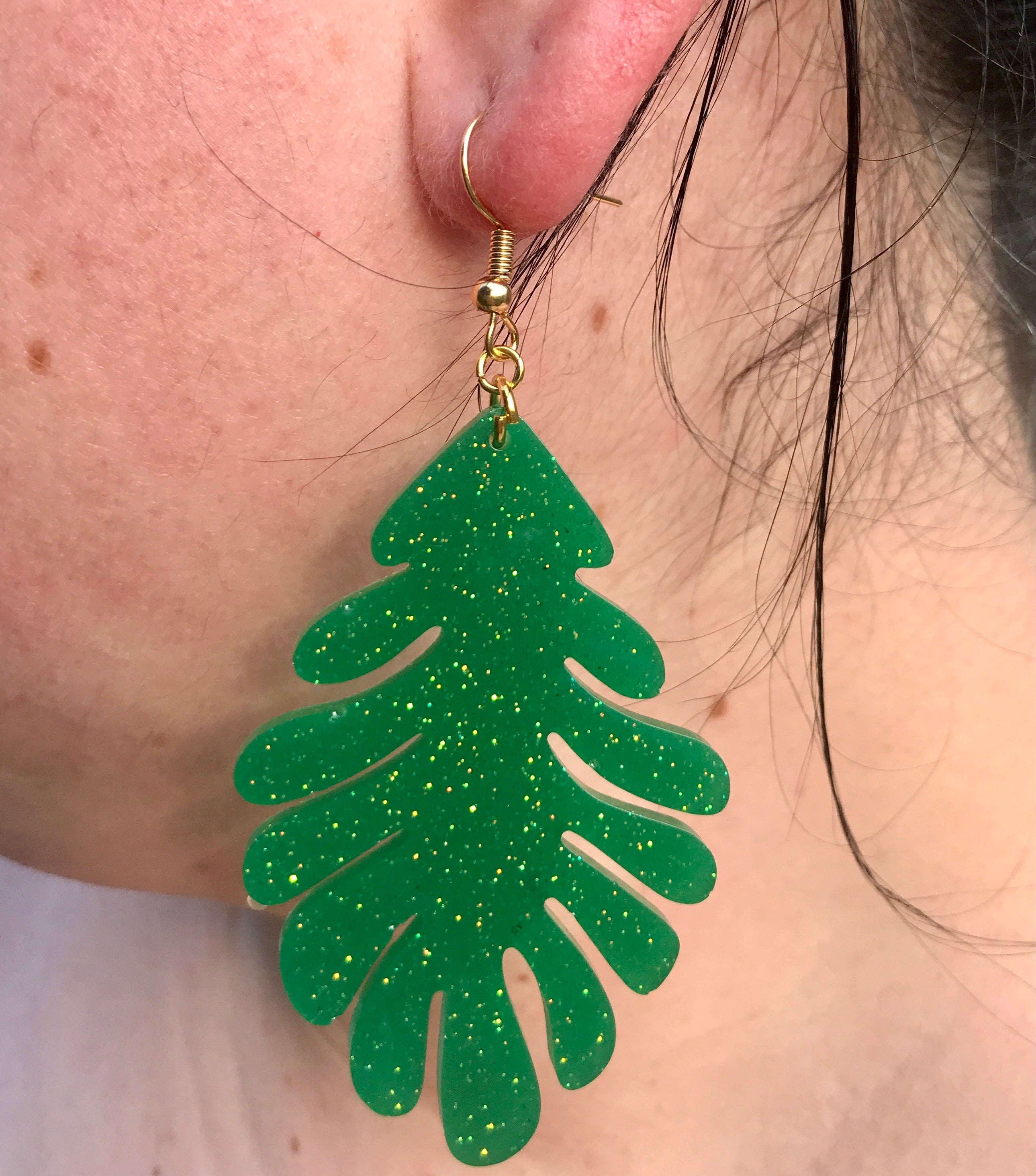 Palm Leaf Glitter Resin Earrings