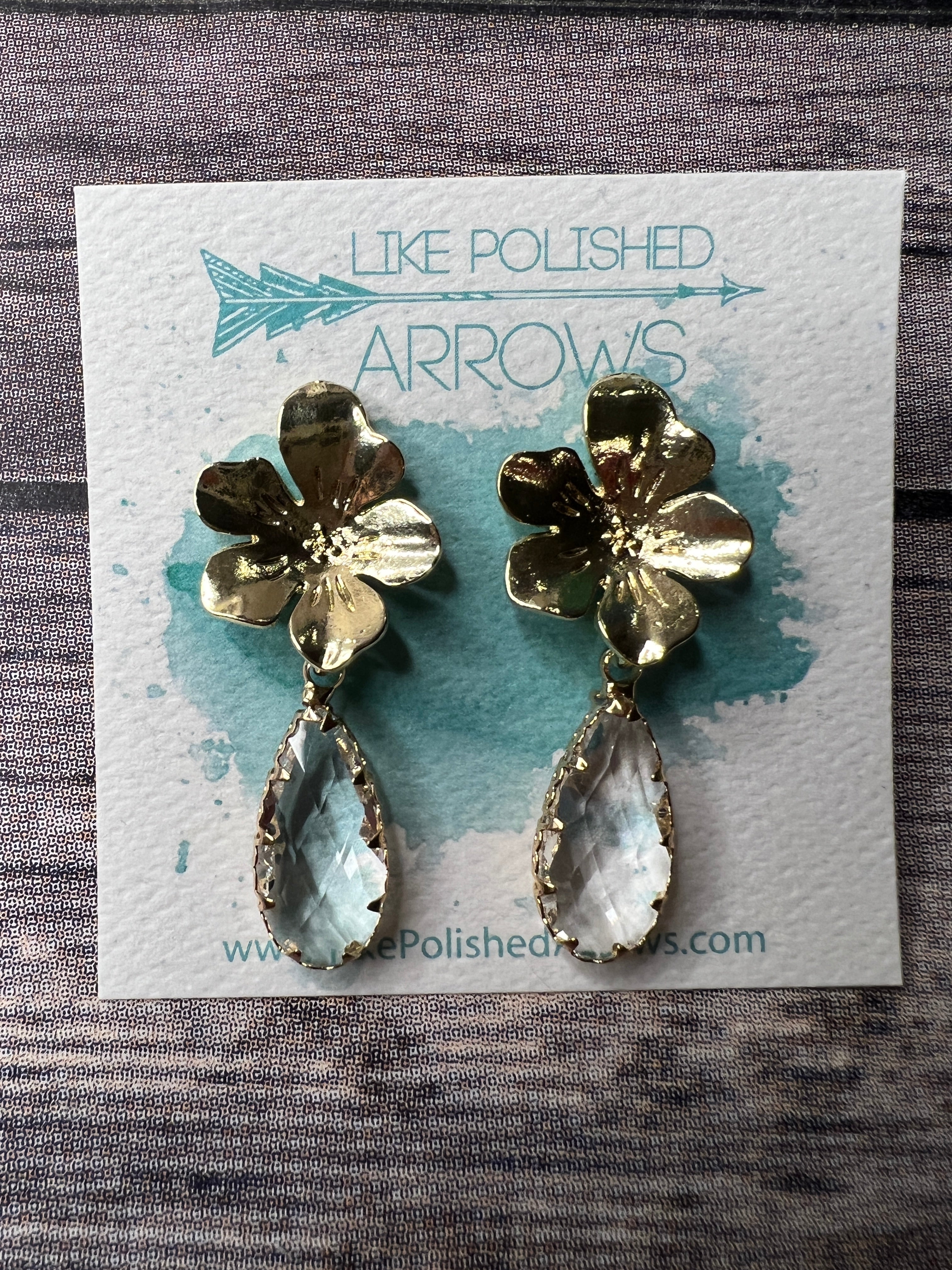 Flower Glass Pendant Teardrop Necklace and Earrings