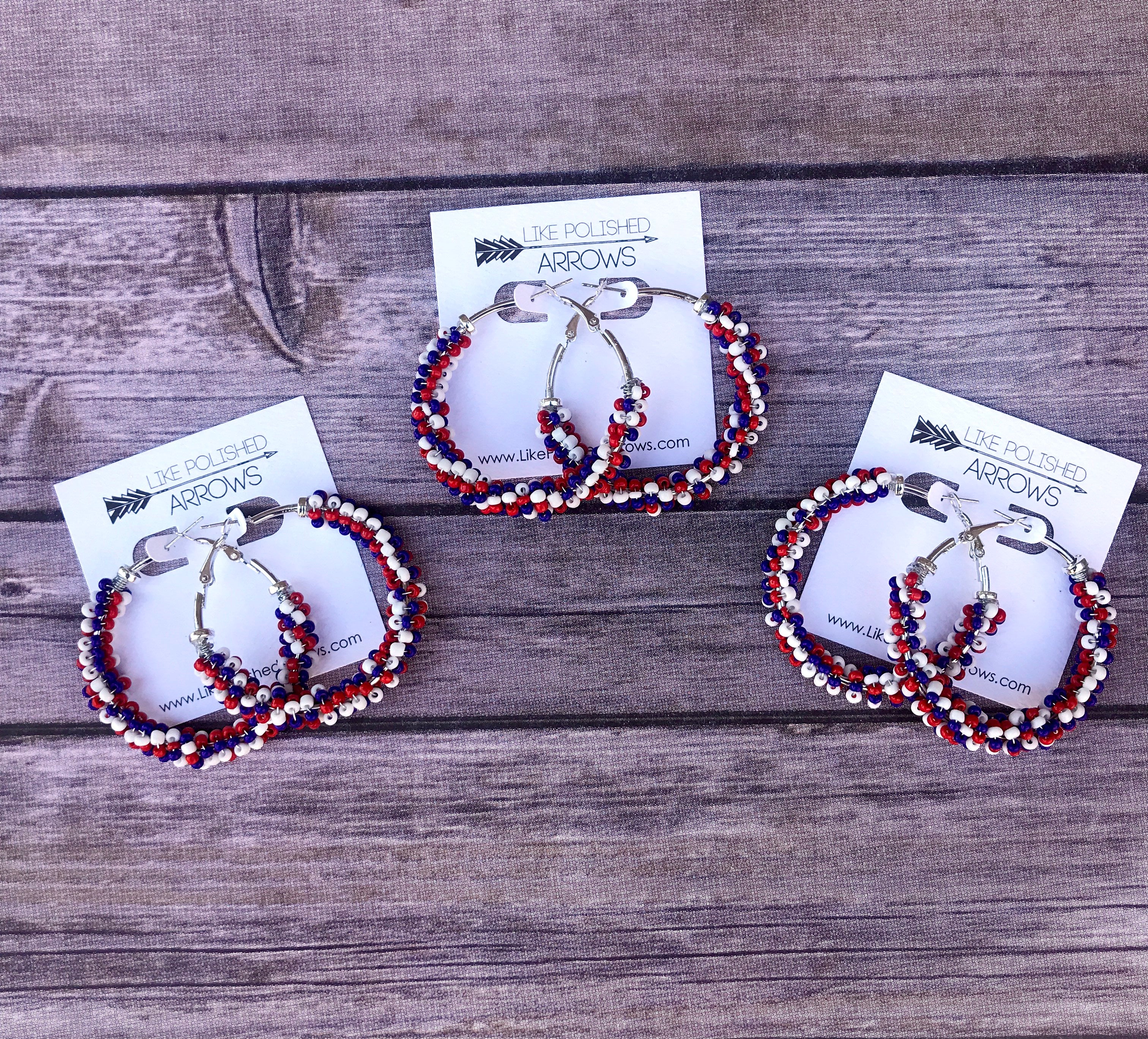Red White and Blue Bead Wrapped Hoops