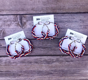 Red White and Blue Bead Wrapped Hoops