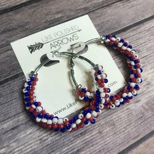 Red White and Blue Bead Wrapped Hoops