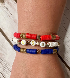 USA Heishi Bead Red White and Blue Bracelet Stack