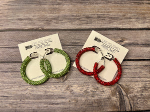 Christmas Glitter Rope Hoop Earrings in Green and Red
