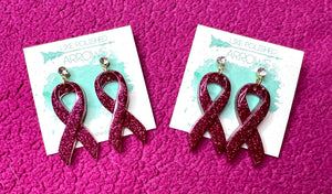 Pink October Breast Cancer Ribbon Earrings